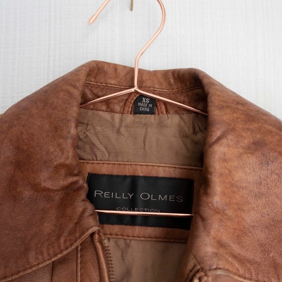 VINTAGE Lace-up Sleeve Ruched Leather Jacket - Picture 7 of 8